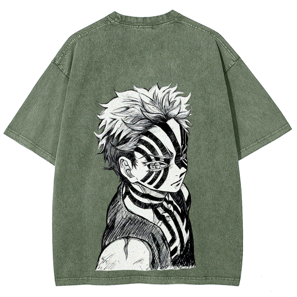 Demon Slayer Akaza Unisex Fit Washed T-Shirt 2508017343