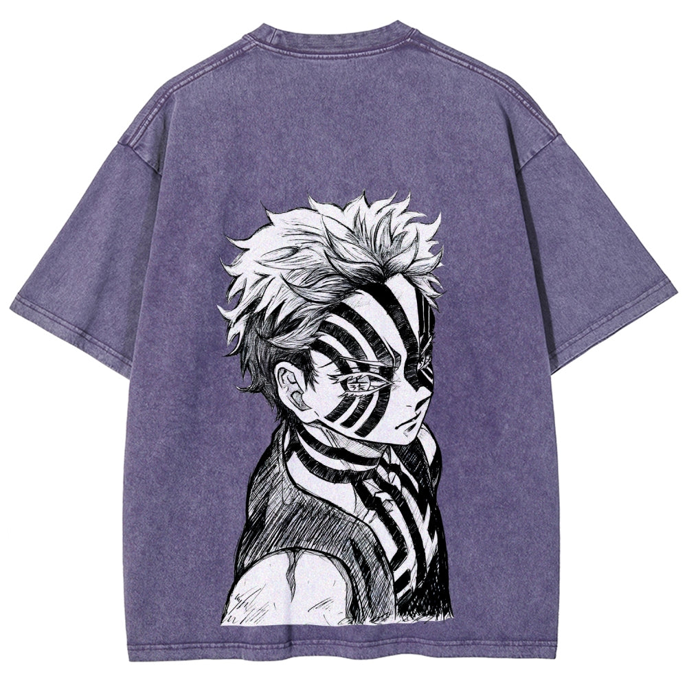 Demon Slayer Akaza Unisex Fit Washed T-Shirt 2508017343